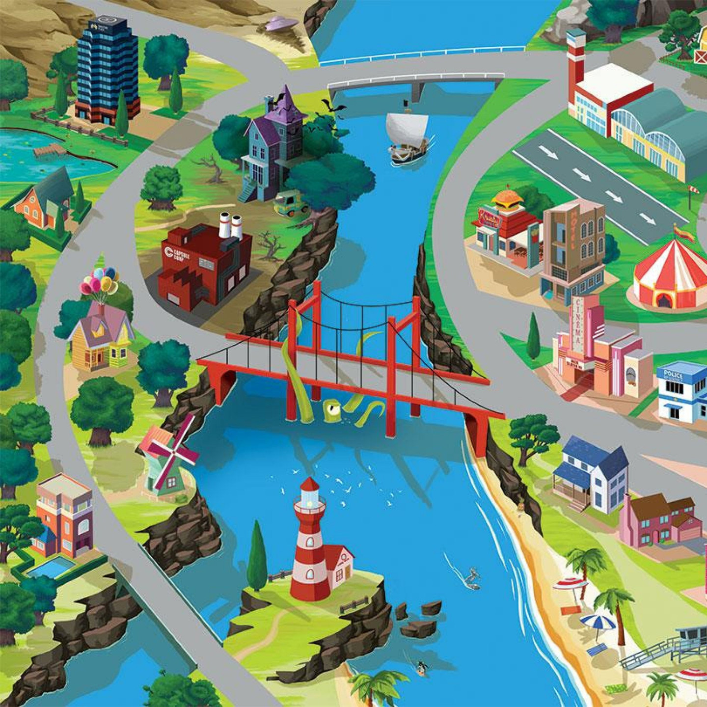 Chifoumi - tapis de jeu pour enfants "Hill Valley" - 150x100cm